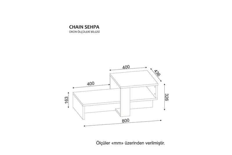 Chainell Sofabord 80 cm med Opbevaring Hylde - Hvid/Valnøddebrun - Sofabord