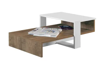 Chainell Sofabord 80 cm med Opbevaring Hylde - Hvid/Valnøddebrun - Møbler - Borde - Sofabord