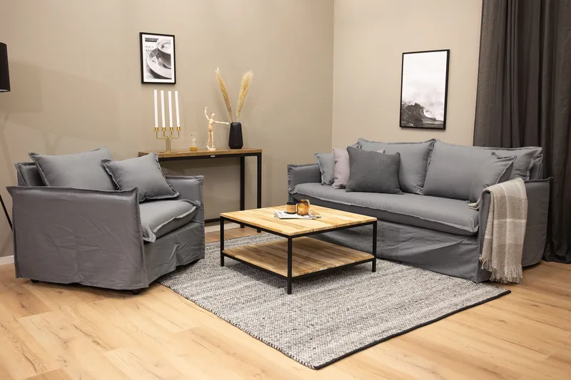 Cirebon Sofabord 80 cm med Opbevaring Hylde, Brun/Svart