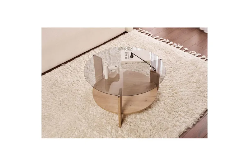 Sofabord Clara 75 cm med Glasplade - Safir Eg / Røget - Møbler - Borde - Sofabord