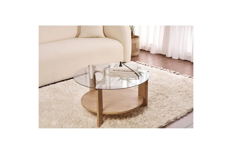 Sofabord Clara 75 cm med Glasplade - Safir Eg / Røget - Møbler - Borde - Sofabord