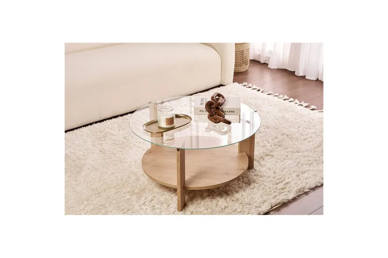Sofabord Clara 75 cm med Glasplade - Safir Eg / Transparent - Møbler - Borde - Sofabord