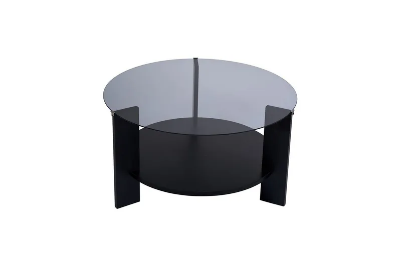 Sofabord Clara 75 cm med Glasplade, Træ Sort / Røgfarvet