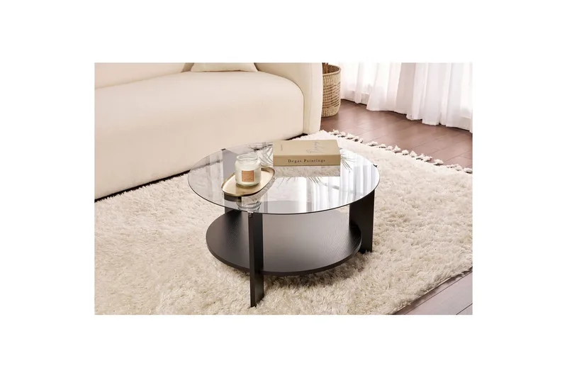 Sofabord Clara 75 cm med Glasplade - Træ Sort / Røgfarvet - Møbler - Borde - Sofabord