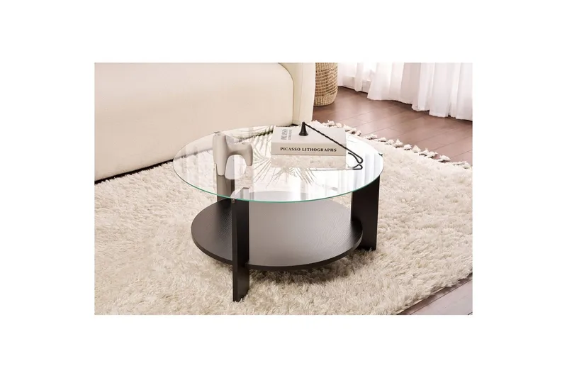 Sofabord Clara 75 cm med Glasplade - Træ Sort / Transparent - Møbler - Borde - Sofabord