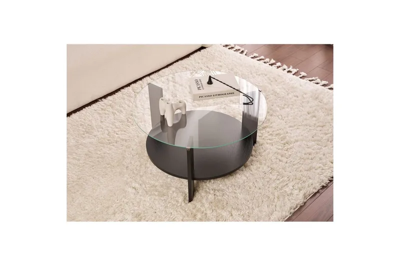 Sofabord Clara 75 cm med Glasplade - Træ Sort / Transparent - Møbler - Borde - Sofabord