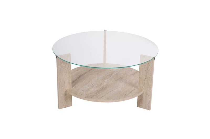 Sofabord Clara 75 cm med Glasplade - Travertin / Transparent - Møbler - Borde - Sofabord
