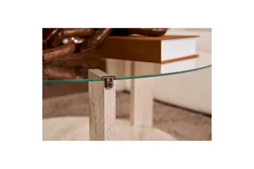 Sofabord Clara 75 cm med Glasplade - Travertin / Transparent - Møbler - Borde - Sofabord