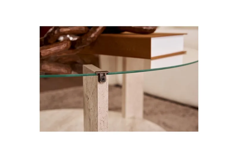 Sofabord Clara 75 cm med Glasplade - Travertin / Transparent - Møbler - Borde - Sofabord