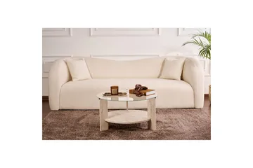 Sofabord Clara 75 cm med Glasplade - Travertin / Transparent - Møbler - Borde - Sofabord