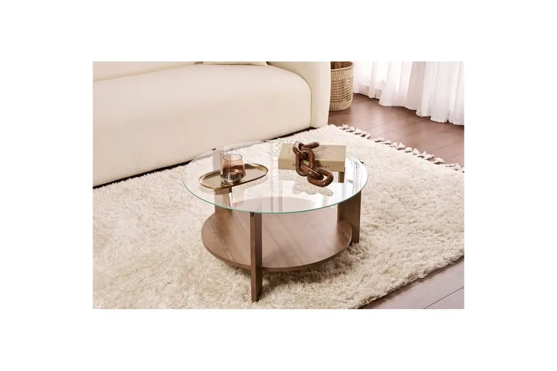 Sofabord Clara 75 cm med Glasplade - Valnød / Transparent - Møbler - Borde - Sofabord