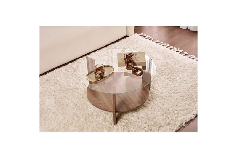 Sofabord Clara 75 cm med Glasplade - Valnød / Transparent - Møbler - Borde - Sofabord