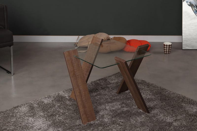 Comfortale Mini Sofabord 57 cm - Glas/Mørke Egefarvet - Møbler - Borde - Sofabord
