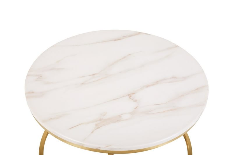 Coralla Sofabord 70 cm Rundt Marmormønster - Hvid/Guld - Møbler - Borde - Sofabord