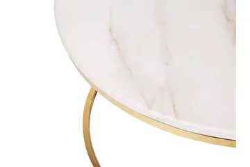 Coralla Sofabord 70 cm Rundt Marmormønster - Hvid/Guld - Møbler - Borde - Sofabord