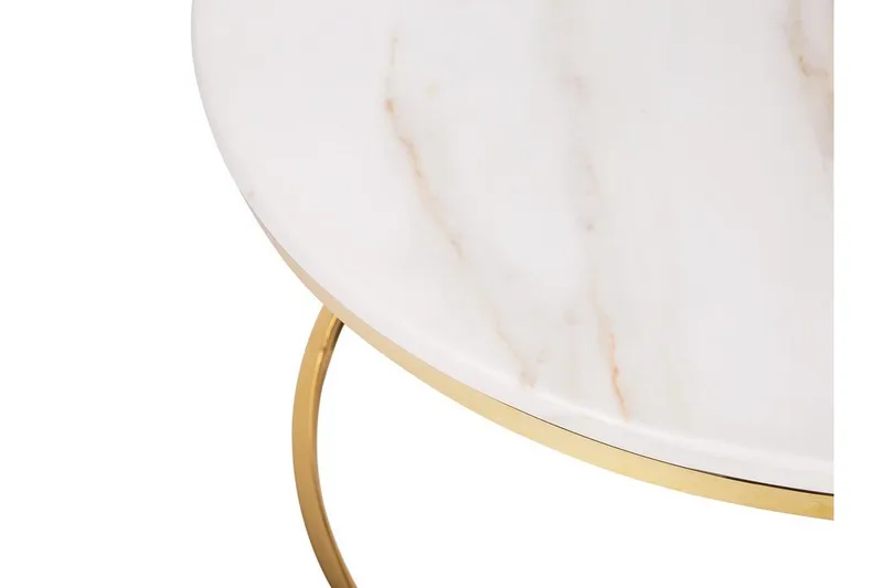 Coralla Sofabord 70 cm Rundt Marmormønster - Hvid/Guld - Møbler - Borde - Sofabord
