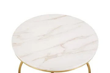 Coralla Sofabord 70 cm Rundt Marmormønster - Hvid/Guld - Møbler - Borde - Sofabord