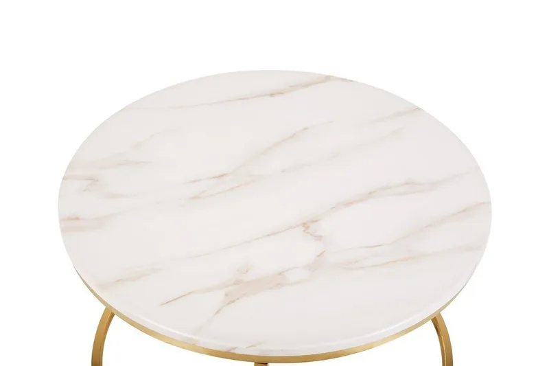Coralla Sofabord 70 cm Rundt Marmormønster - Hvid/Guld - Møbler - Borde - Sofabord
