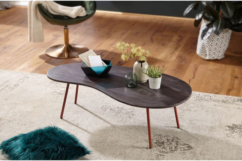 Corkrean Sofabord 122 cm Nyreformet - Massivt Træ/Mørkegrå/Kobber - Møbler - Borde - Sofabord