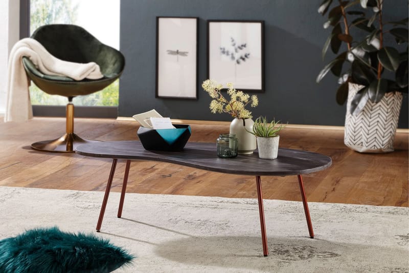 Corkrean Sofabord 122 cm Nyreformet - Massivt Træ/Mørkegrå/Kobber - Møbler - Borde - Sofabord