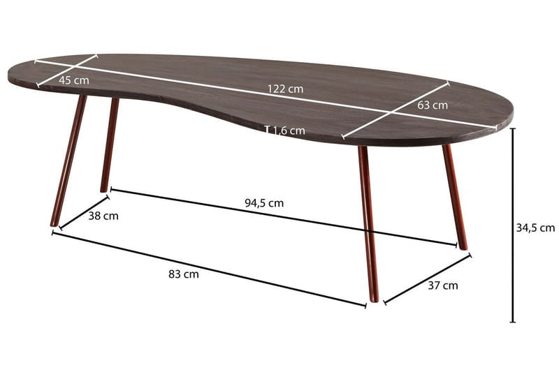 Corkrean Sofabord 122 cm Nyreformet - Massivt Træ/Mørkegrå/Kobber - Møbler - Borde - Sofabord