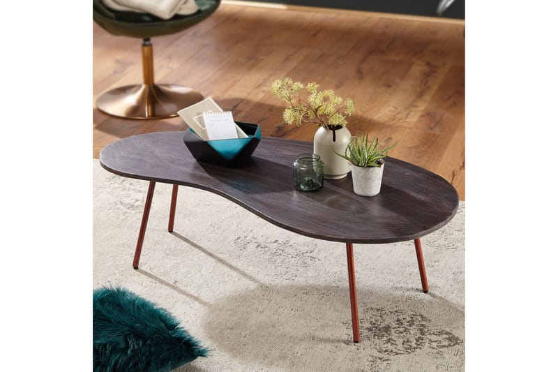 Corkrean Sofabord 122 cm Nyreformet - Massivt Træ/Mørkegrå/Kobber - Møbler - Borde - Sofabord