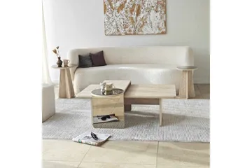 Dasina 105 cm Rektangulært Sofabord i Træ med Forskudte Plader - Beige - Møbler - Borde - Sofabord