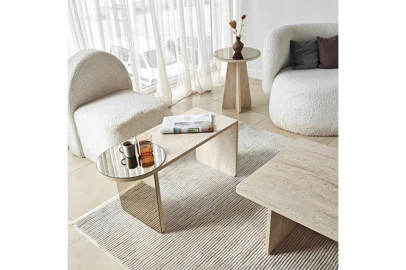 Dasina 105 cm Rektangulært Sofabord i Træ med Forskudte Plader - Beige - Møbler - Borde - Sofabord