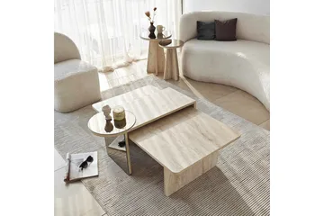 Dasina 105 cm Rektangulært Sofabord i Træ med Forskudte Plader - Beige - Møbler - Borde - Sofabord