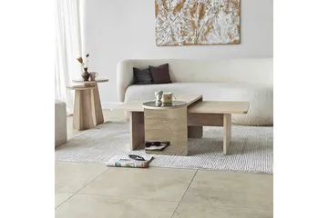Dasina 105 cm Rektangulært Sofabord i Træ med Forskudte Plader - Beige - Møbler - Borde - Sofabord