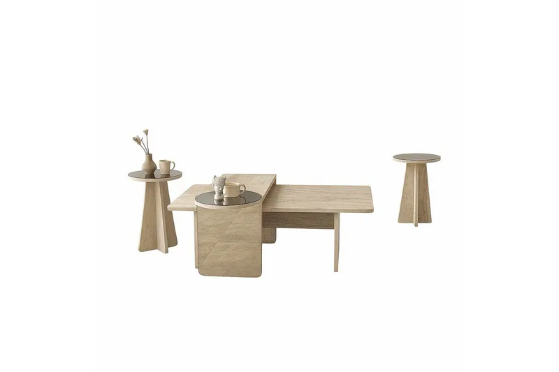 Dasina 105 cm Rektangulært Sofabord i Træ med Forskudte Plader, Beige