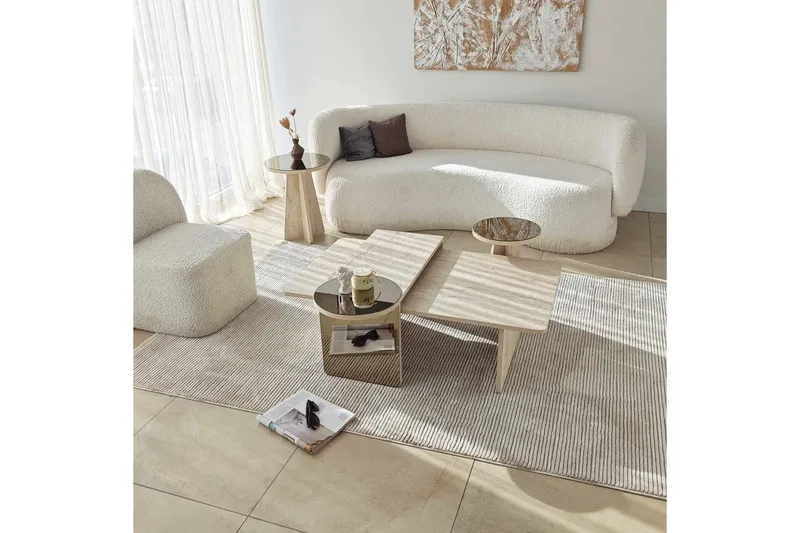 Dasina 105 cm Rektangulært Sofabord i Træ med Forskudte Plader - Beige - Møbler - Borde - Sofabord