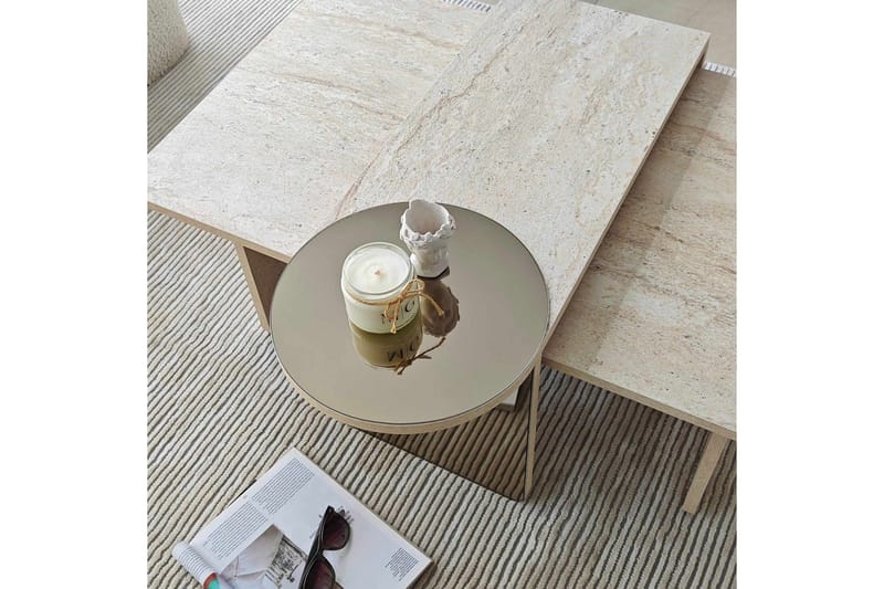 Dasina 105 cm Rektangulært Sofabord i Træ med Spejldetalje - Beige - Møbler - Borde - Sofabord