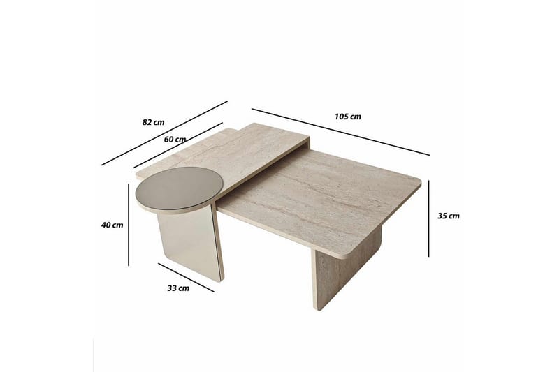 Dasina 105 cm Rektangulært Sofabord i Træ med Spejldetalje - Beige - Møbler - Borde - Sofabord