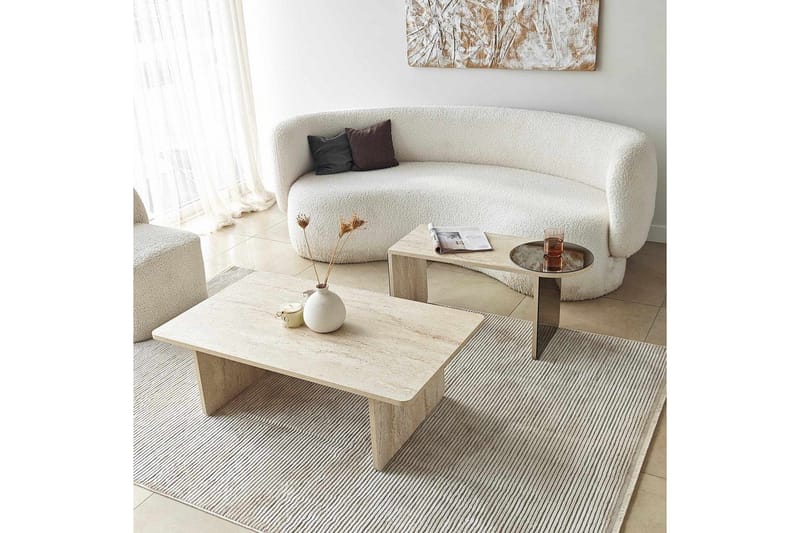 Dasina 105 cm Rektangulært Sofabord i Træ med Spejldetalje - Beige - Møbler - Borde - Sofabord