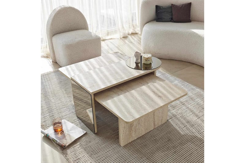 Dasina 105 cm Rektangulært Sofabord i Træ med Spejldetalje - Beige - Møbler - Borde - Sofabord