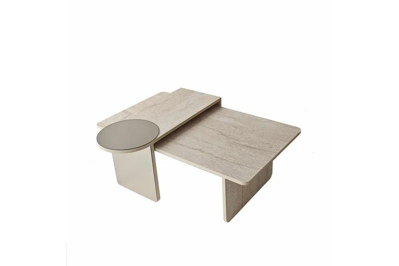 Dasina 105 cm Rektangulært Sofabord i Træ med Spejldetalje, Beige