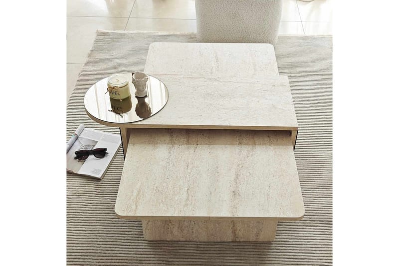 Dasina 105 cm Rektangulært Sofabord i Træ med Spejldetalje - Beige - Møbler - Borde - Sofabord