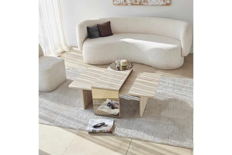 Dasina 105 cm Rektangulært Sofabord i Træ med Spejldetalje - Beige - Møbler - Borde - Sofabord