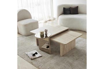 Dasina 105 cm Rektangulært Sofabord i Træ med Spejldetalje - Beige - Møbler - Borde - Sofabord
