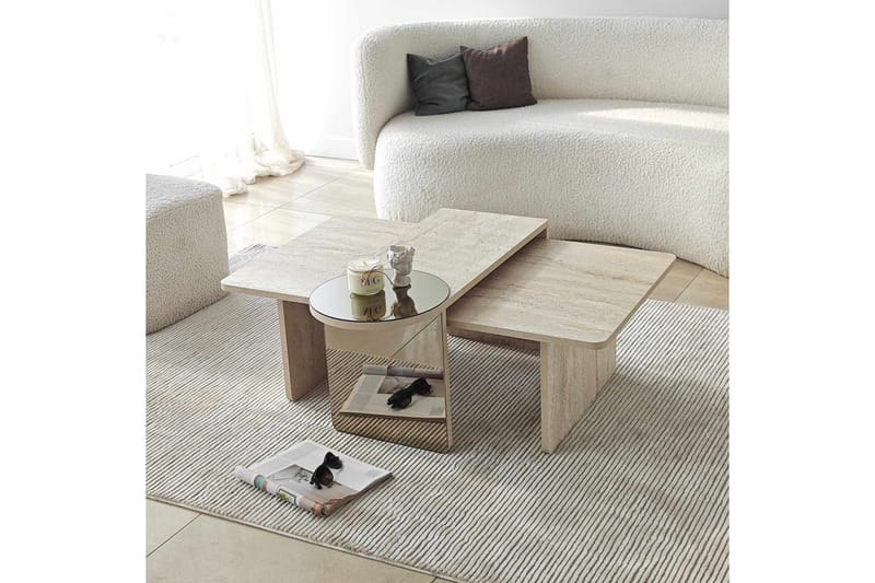 Dasina 105 cm Rektangulært Sofabord i Træ med Spejldetalje - Beige - Møbler - Borde - Sofabord