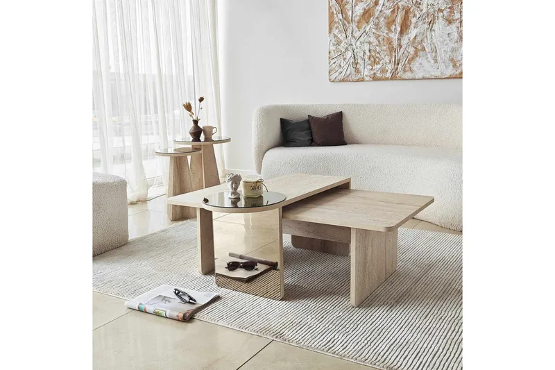 Dasina Sætborde 105 cm - Travertin - Møbler - Borde - Sofabord