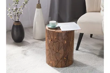 Dawson Rundt Sofabord 30 cm i Teak med Mosaikmønster - Brun - Møbler - Borde - Sofabord