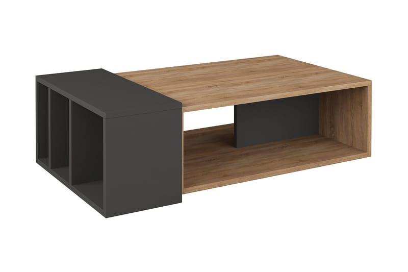 Decorta Sofabord 102 cm med Opbevaring Hylde - Egefarvet/Mørkegrå - Sofabord
