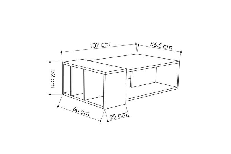 Decorta Sofabord 102 cm med Opbevaring Hylde - Egefarvet/Mørkegrå - Sofabord