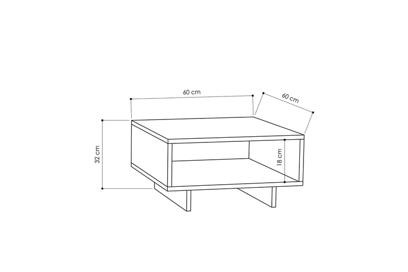 Decorta Sofabord 60 cm med Opbevaring Hylde - Egefarvet/Mørkegrå - Sofabord