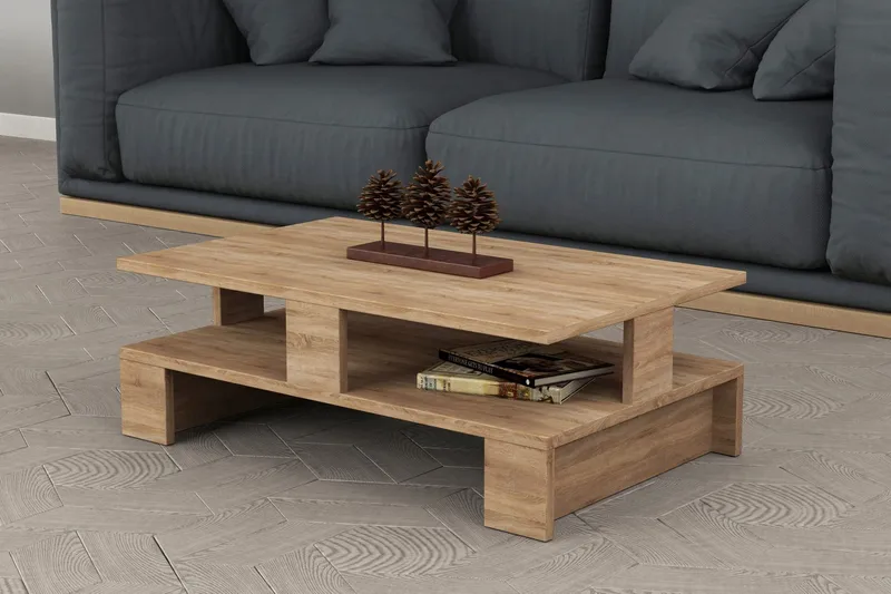 Decorta Sofabord 80 cm med Opbevaring Hylde - Egefarvet - Møbler - Borde - Sofabord