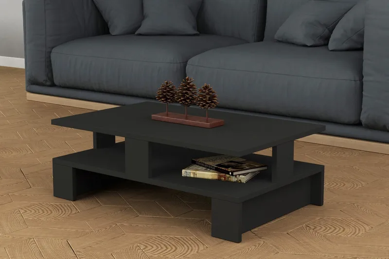 Decorta Sofabord 80 cm med Opbevaring Hylde - Mørkegrå - Møbler - Borde - Sofabord