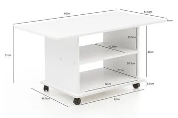 Dewand sofabord 95 cm - Hvid - Møbler - Borde - Sofabord - sofabord med hjul