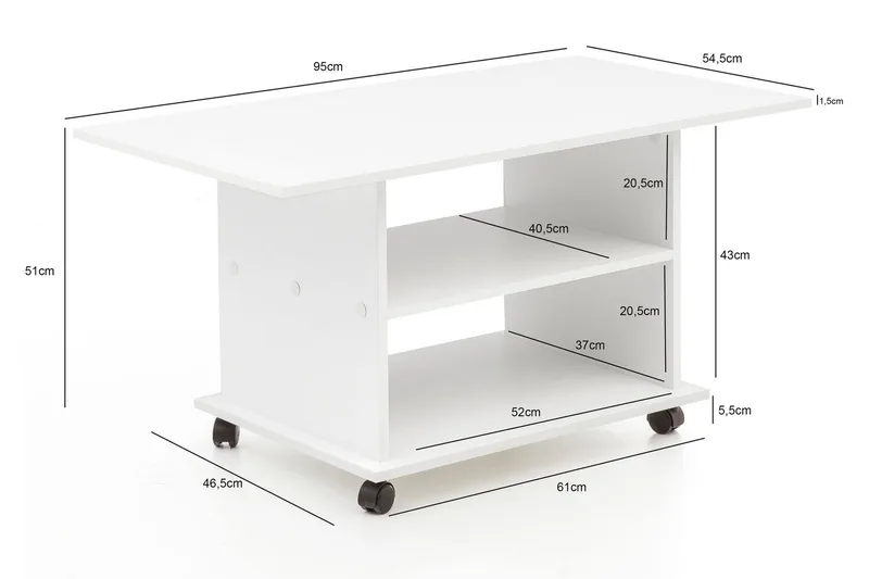 Dewand sofabord 95 cm - Hvid - Møbler - Borde - Sofabord - sofabord med hjul